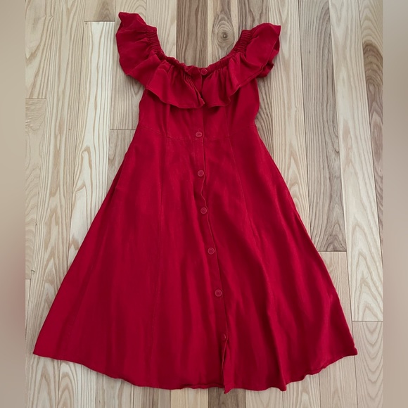 Red Linen Button Up Dress - Picture 1 of 2